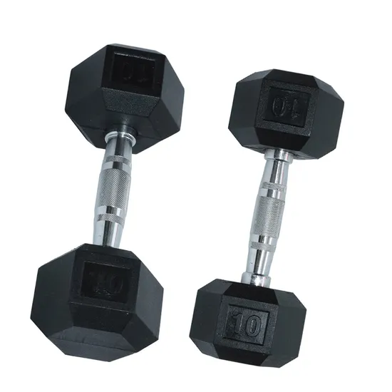 Conjunto de halteres hexágono de ferro personalizável, equipamento esportivo para academia comercial, revestido de borracha preta